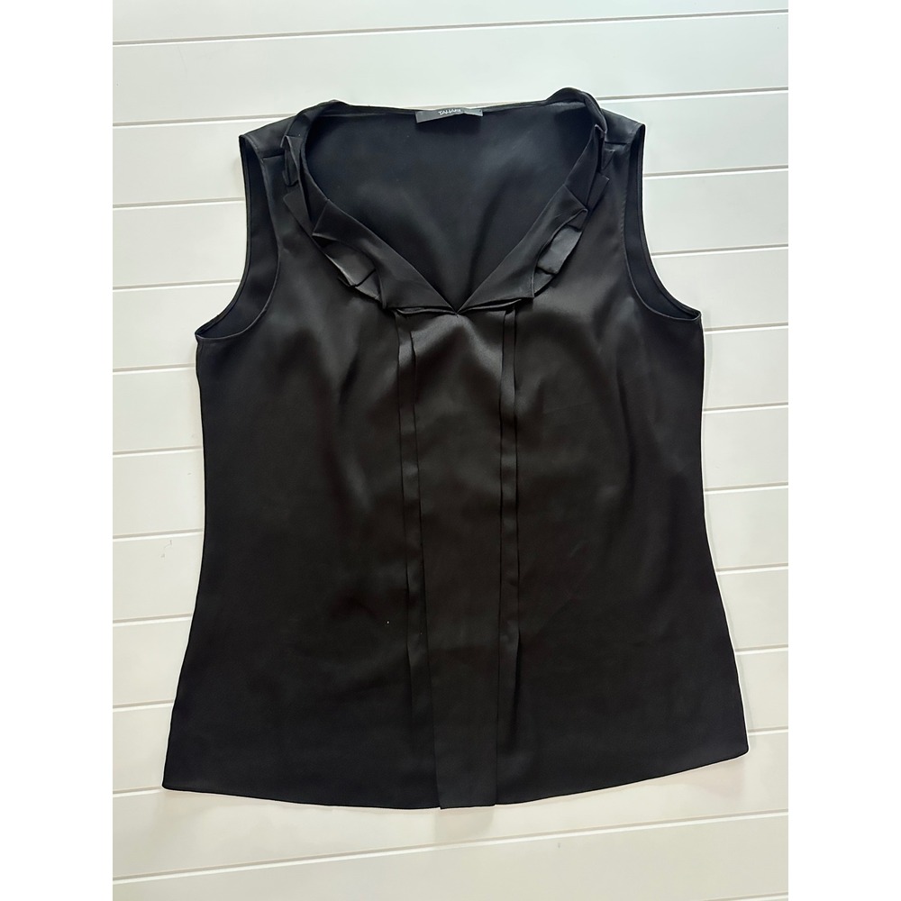 Tahari Womens Black Satin Sleeveless Cami Ruffle V-Neck Staple M